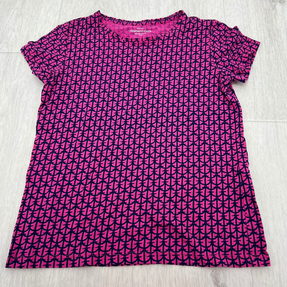 Vineyard Vines Pink Navy Anchor Print Short Sleeve T Shirt Women's XS